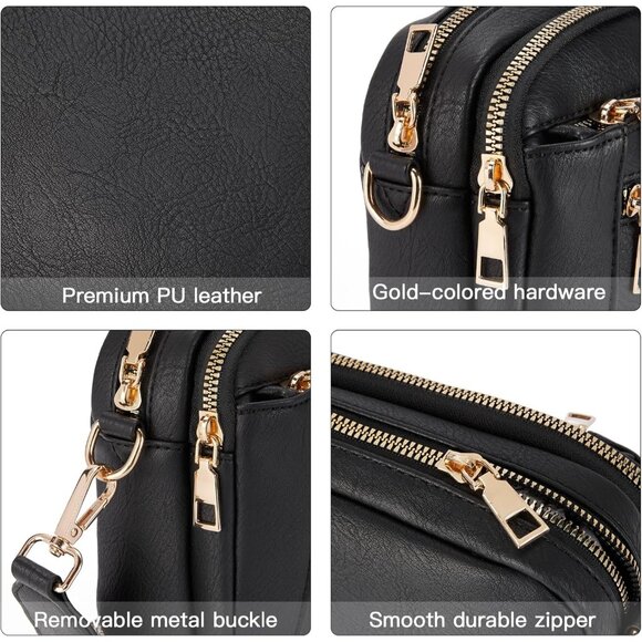 Telena Women 0-blackTrendy Vegan Leather Shoulder Handbags With Adjustable Strap - Picture 6 of 7